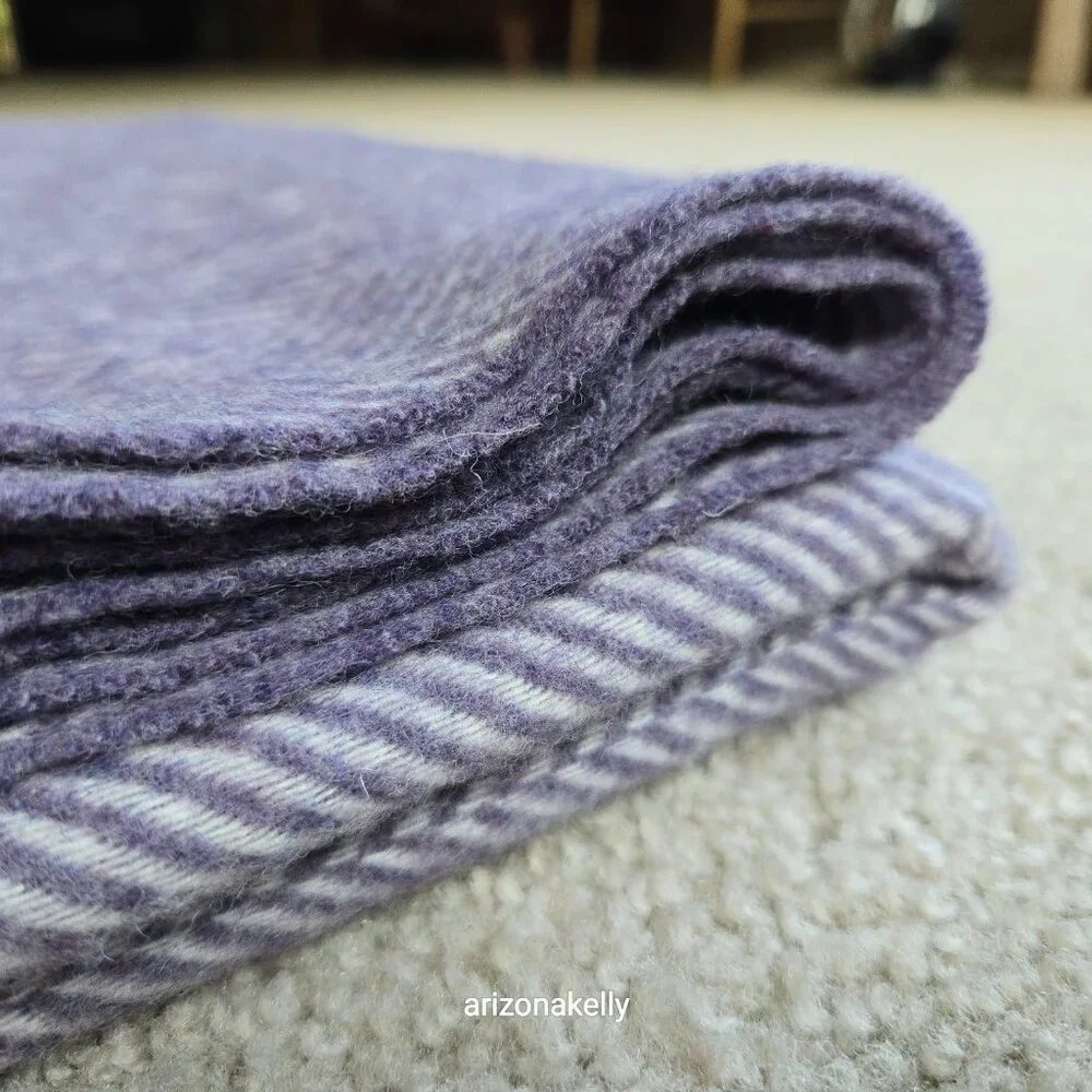 NWT Moon Merino Wool Herringbone Throw Blanket Purple Clover